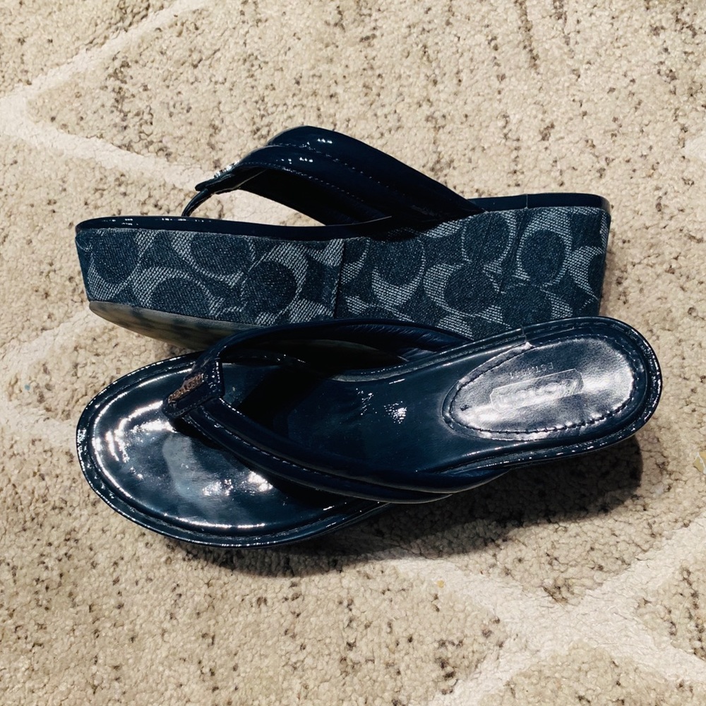 Denim Coach Wedge Sandals